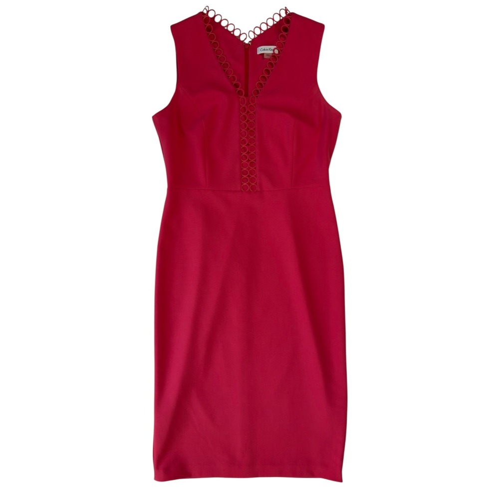 Calvin Klein Sheath Dress 6 Coral V-Neck Spring Cocktail Formal Business Holiday